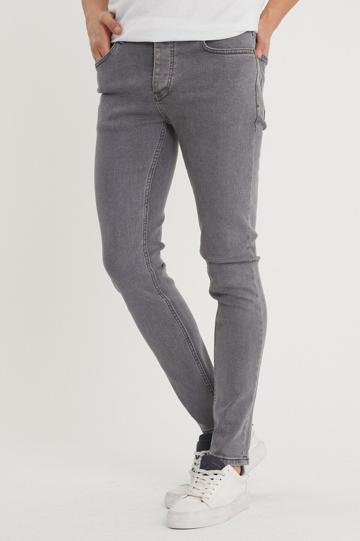 XHAN-Graue Slim-Fit-Jeans für Herren 2