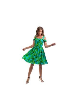 Kadın Yeşil Omuz Detaylı Elbise LF2067