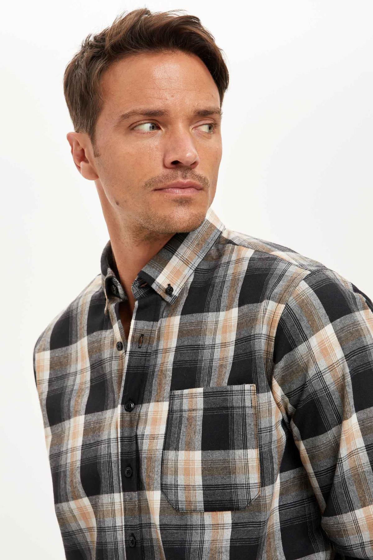 پیراهن مردانه خاکستری دفکتو | S1280AZ20AU اورجینال - تصویر 3