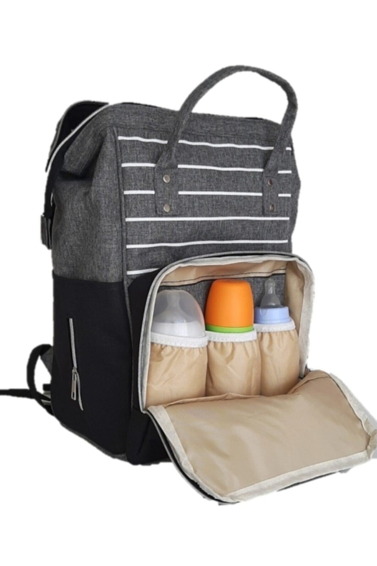 USF Çizgili Gri Siyah Anne Bebek Bakım Çantası + Portbebe Ana Kucağı Puset Bebek Taşıma fotoğrafı 7 (önizleme)