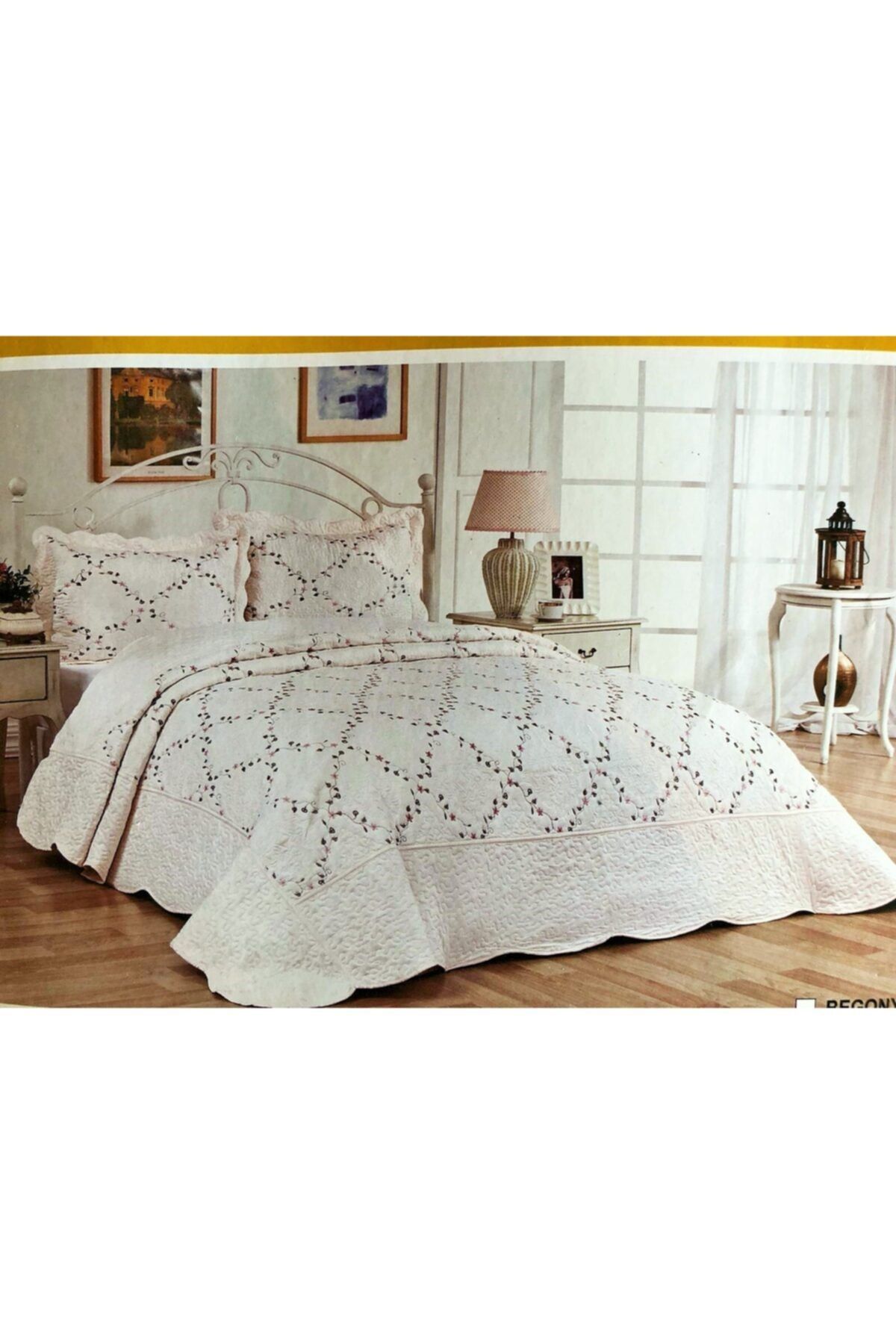 daisyhome krem kapitone nakisli cift