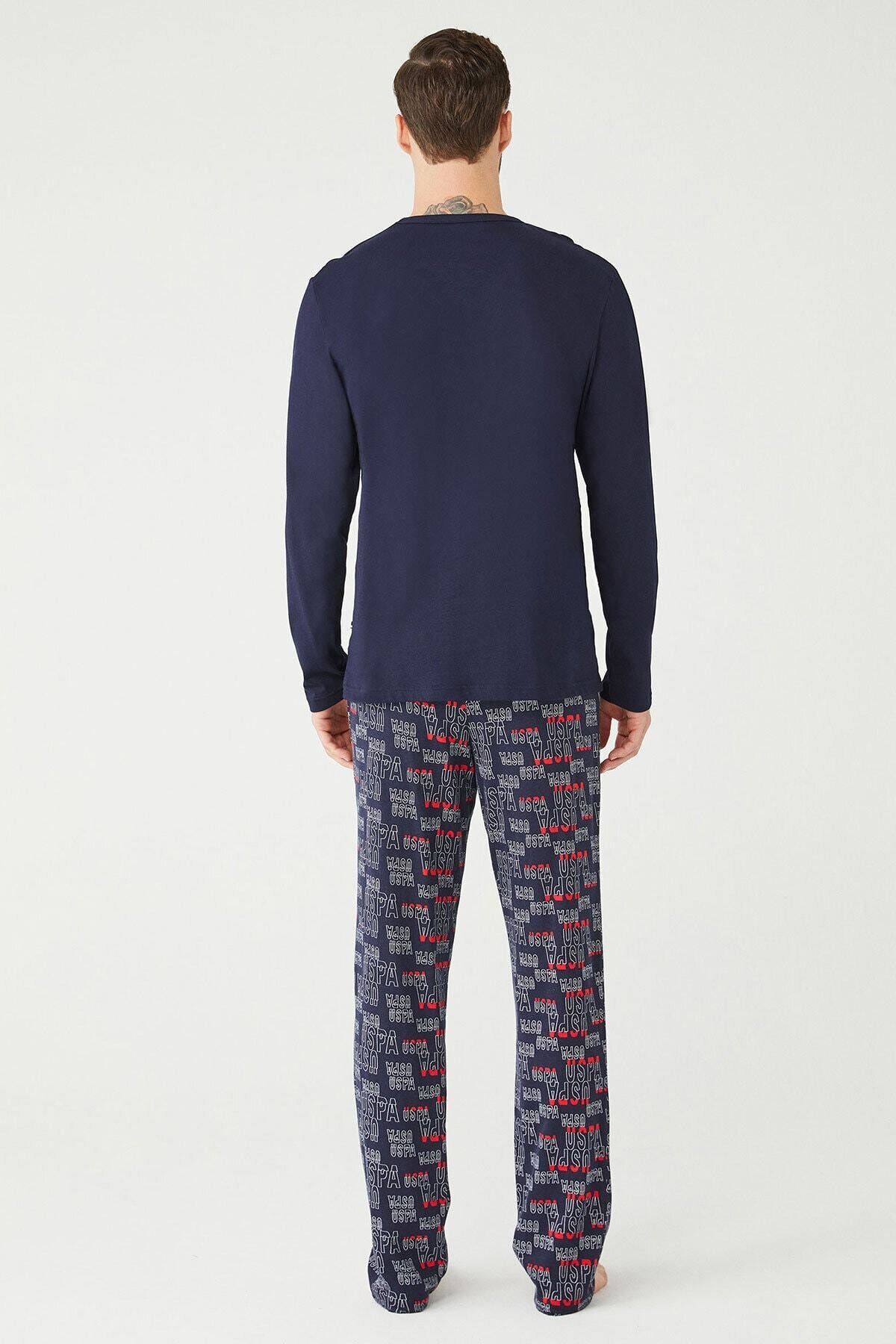 ست پیژامه آبی مردانه لباس خواب یقه گرد سرمه ای U.S. Polo Assn.