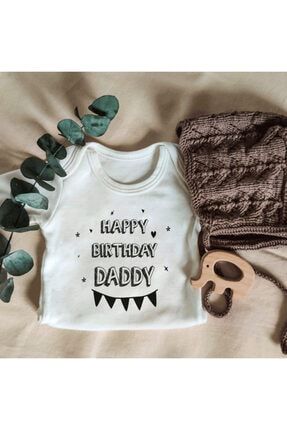 Unisex Bebek Beyaz Happy Birthday Dady Kısa Kol Organik Body HAPPYDADDY22