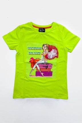 Aplike Baskılı Kız Neon Yeşil T-shirt DK0134010