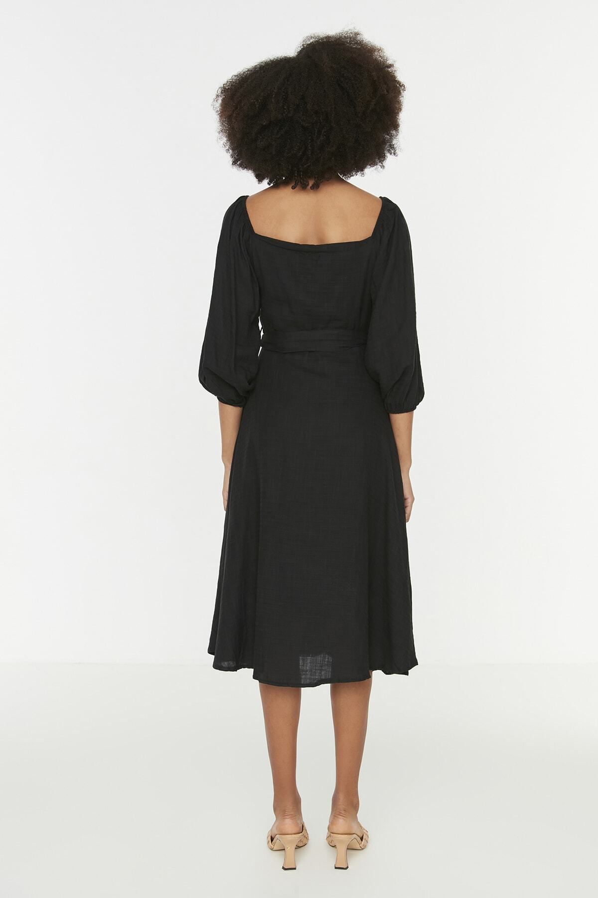 Trendyol Collection-Μαύρο υφαντό φόρεμα με κουμπιά TWOSS19IE0009 9