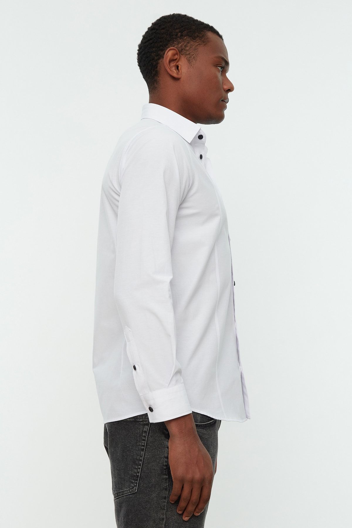 Trendyol Collection-White Men's Super Slim Shirt Collar Basic Shirt with Handles TMNSS22GO0034 4