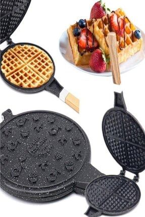 Döküm Waffle Tavası Ahşap Kulp Siyah ZBA-WAFFLE-AHSAP