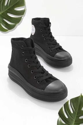 Siyah Siyah Keten Kadın Casual Ayakkabı K01878010618