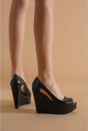 Kadın Siyah Cilt Dolgu Topuklu Ayakkabı Cosef D7