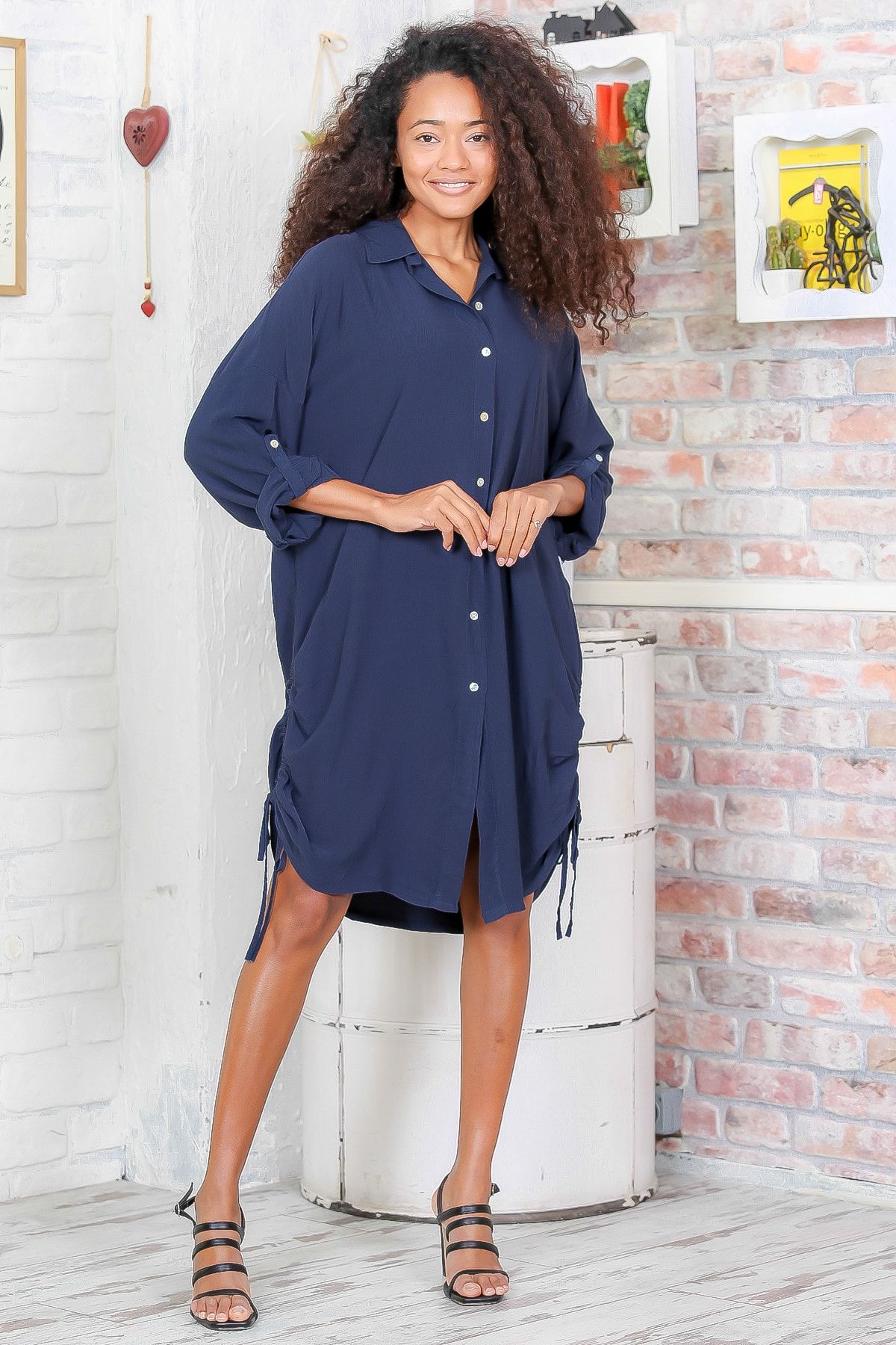 Plus size shop navy shirt dress