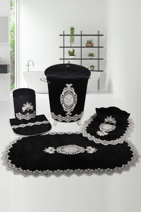 Lisa Siyah 6 Prç Çeyizlik Banyo Kirli Çamaşır Sepeti Seti & Banyo Paspası Seti TYC00358310572