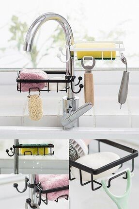 Paslanmaz Çelik Mutfak Banyo Musluğuna Sabitlenebilir Sabunluk + 2 Kademeli Dokunmatik Lavabo Tıkacı SF0483