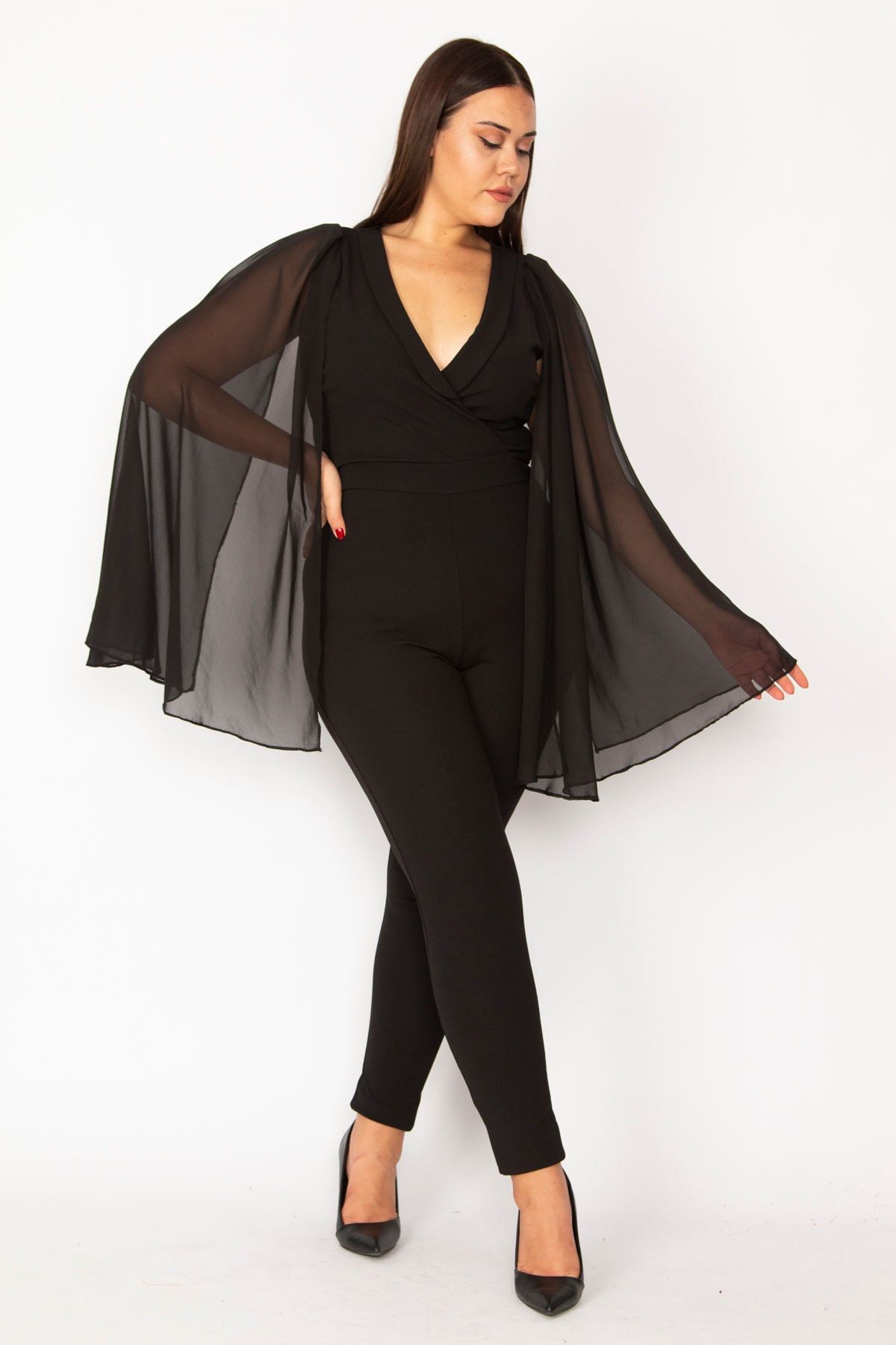 Black jumpsuit with shop sleeves plus size