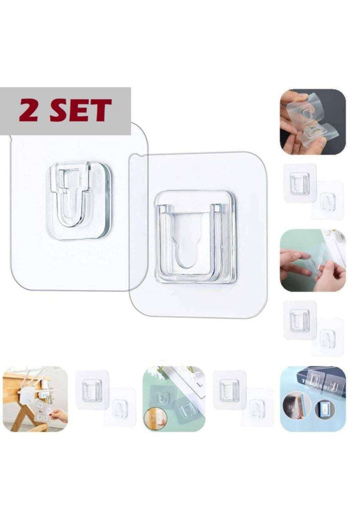 2'li Set Geçmeli Klips Eşya Sabitleme Askısı Tablo Ayna Resim Sabitleme Aparatı
