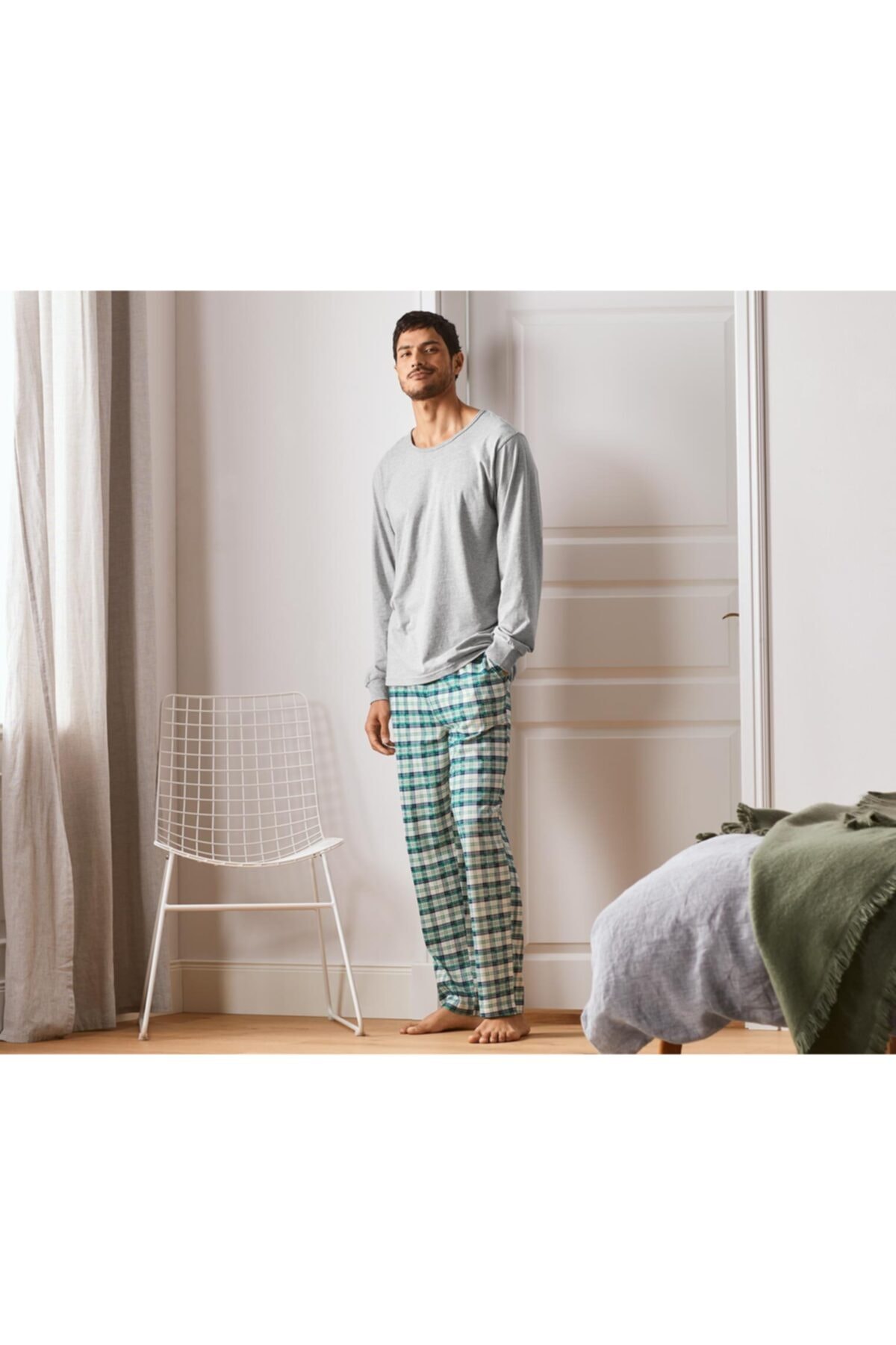 Tchibo Organik Pamuklu Jersey Pijama Takımı, Kareli