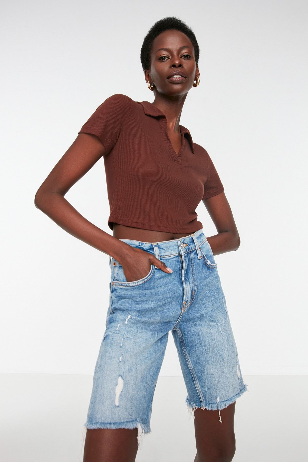 Trendyol Collection Bluse Braun Slim Fit