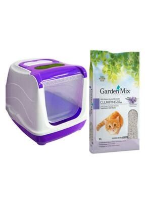Kapalı Kedi Tuvaleti + 10 Lt Garden Mix Ince Bentonit Kedi Kumu KEDİTUVALETİKUM