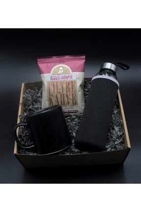 Siyah Kupa & H2o Baskılı Cam Termos & Colombian-filtre Kahve Hediye Seti AG30