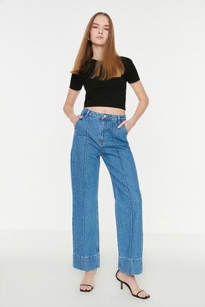 Mavi Dikiş Detaylı Yüksek Bel 90's Wide Leg Jeans TWOSS22JE0501