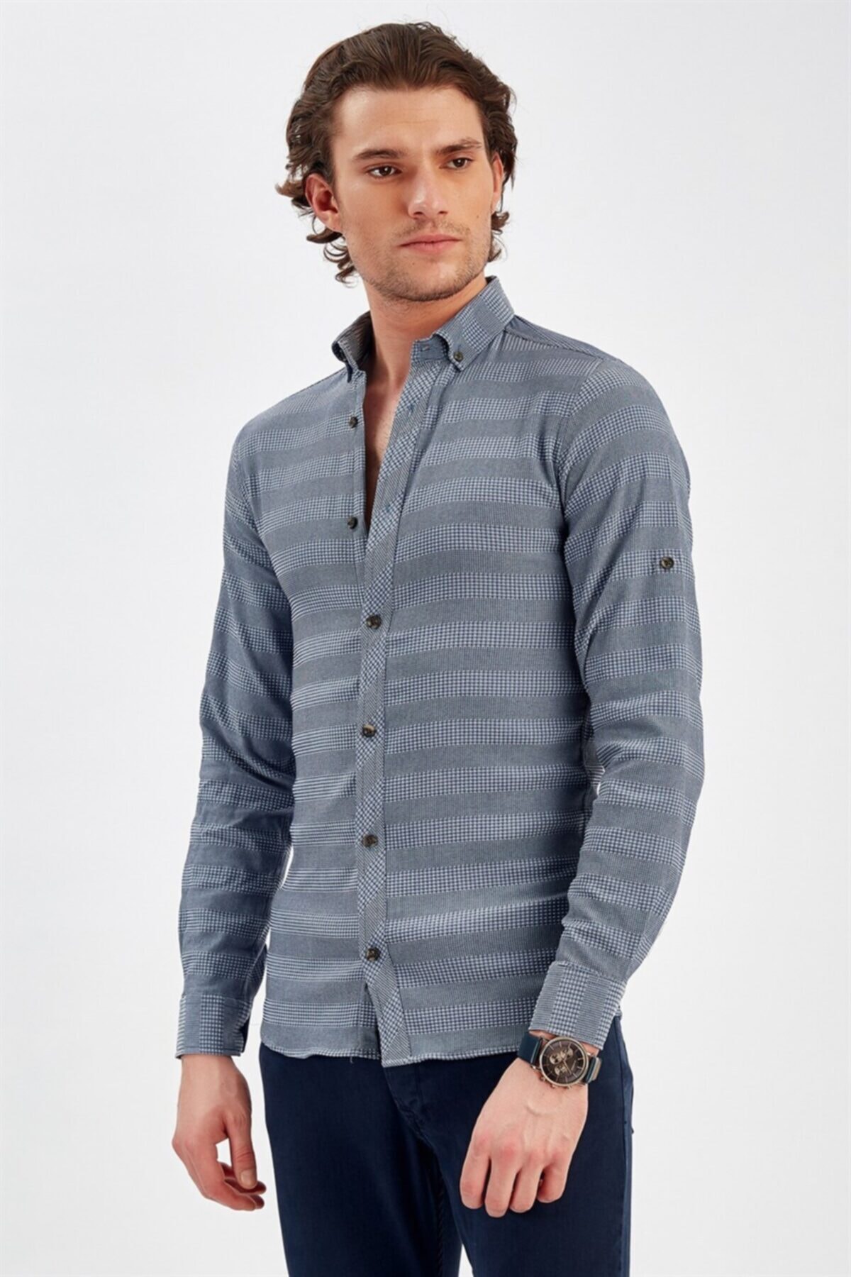 Indigo Jakarli En Çizgi Bengalin Gömlek | Me20s121537