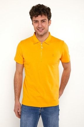 Erkek Sarı Fermuarlı Gömlek Yaka Pike T-shirt 355