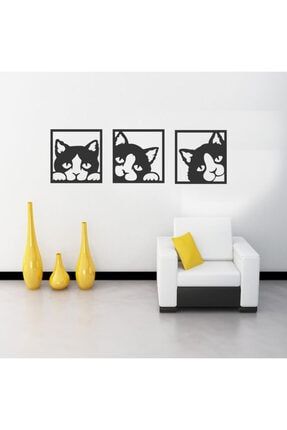 Siyah Kedicikler Duvar Dekorusevimli Kediler Duvar Süsü, Ahşap Lazer Kesim Dekoratif Tablo HYLKEDİCİKLER