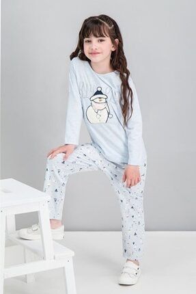 Winter Snowman Mavimelanj Kız Çocuk Pijama Takımı RP1574-C