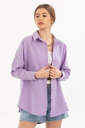 Lila Oversize Uzun Basic Gömlek G562310