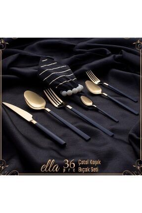 Ella 30 Parça Çatal Kaşık Bıçak Seti Gold-larcivert krdantl-01