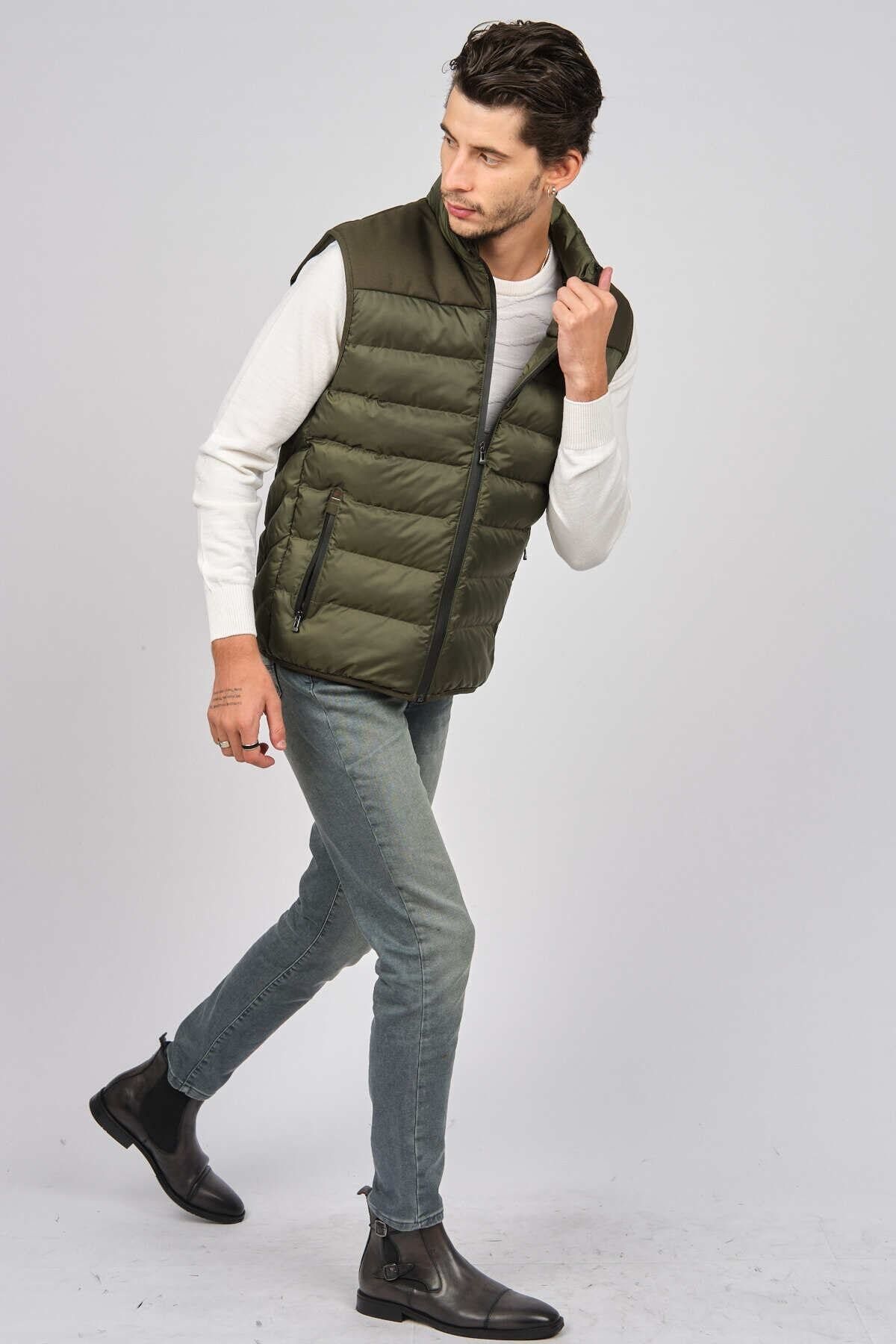 Desen Triko Men s Quilted Puffer Vest 02421493 Khaki Trendyol