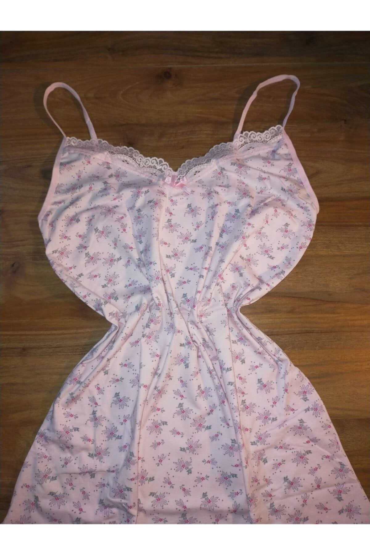 KOTA Victroy Kadın Pembe İp Askılı Dantel Detaylı Penye Gecelik 6371