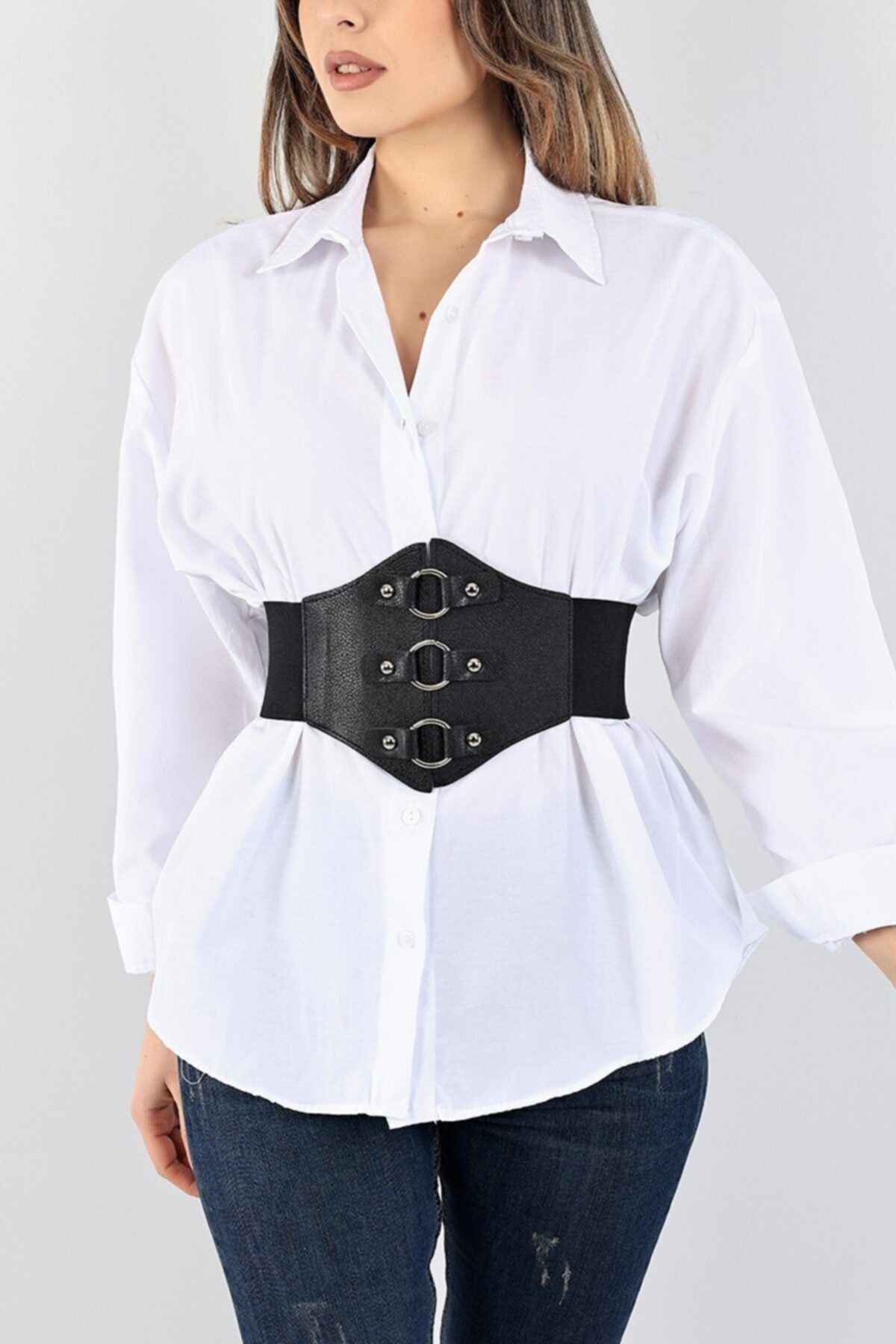 Plus Size Lace Up Corset Belt Shirt
