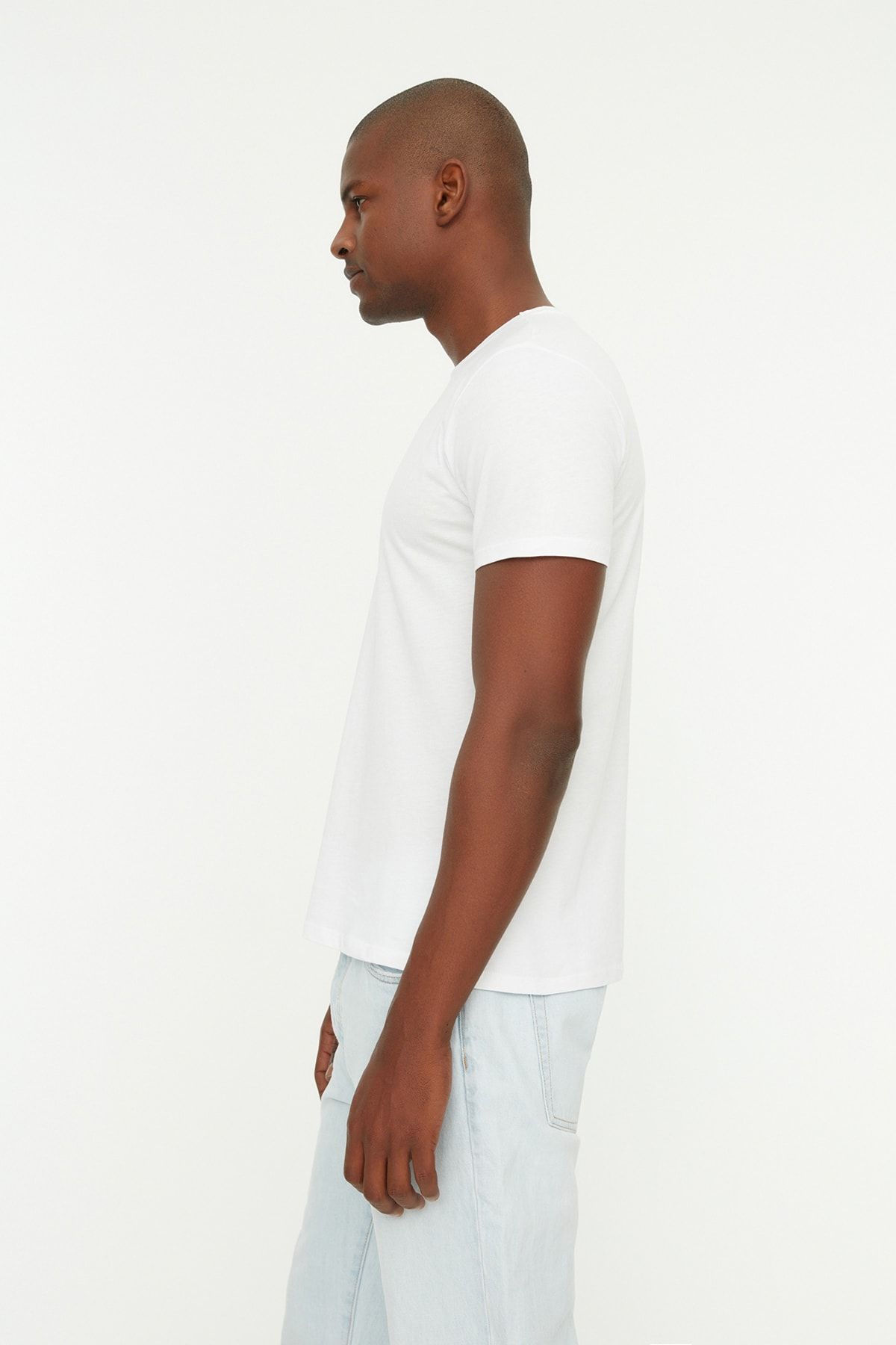 Trendyol Collection-Fehér Slim/Skinny Fit Basic 100% pamut 2 csomagos Crew nyakú rövid ujjú póló TMNSS19BO0071 11