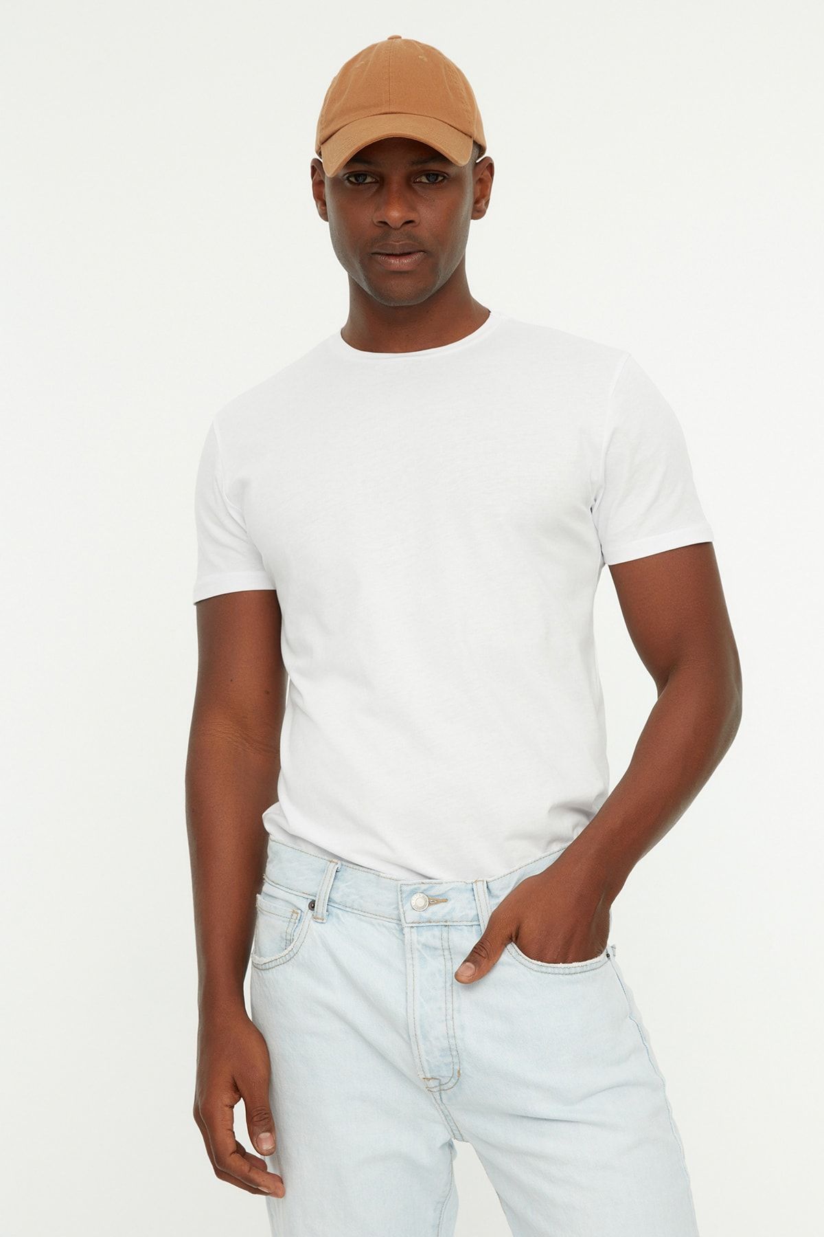 Trendyol Collection-Fehér Slim/Skinny Fit Basic 100% pamut 2 csomagos Crew nyakú rövid ujjú póló TMNSS19BO0071 10