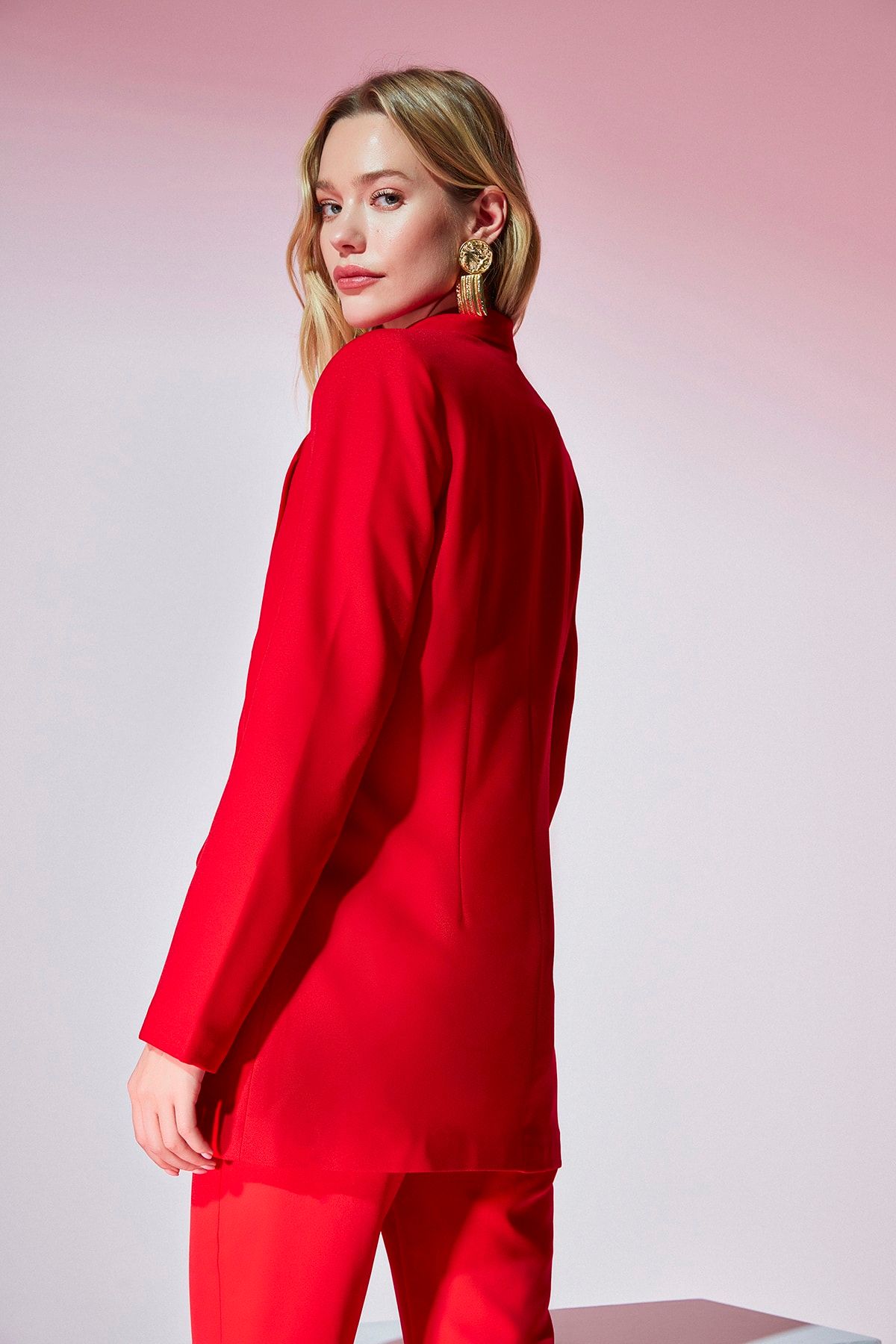 Trendyol Collection-Red Oversized Woven Lined Double Breasted Button Detailed Jacket TWOSS20CE0024 9