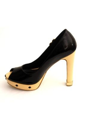 Siyah-pudra Hakiki Deri-rugan Kalpli Taşlı Kadın Platform Topuk Ayakkabı TY-KRNVL000835