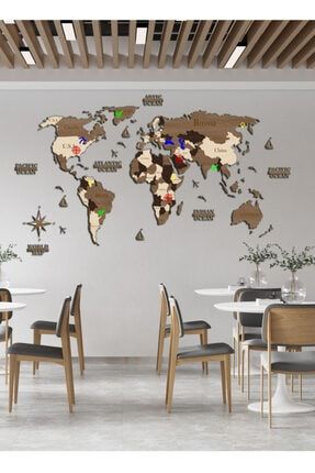 3 Boyutlu Ahşap Dünya Haritası Duvar Dekoru GS 3D DÜNYA HARİTASI
