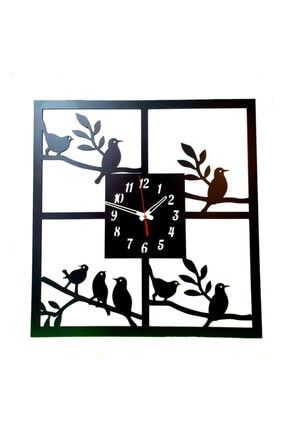Kuş Temalı Dekoratif Lazer Kesim Desenli Ahşap Duvar Saati 50cm GS208