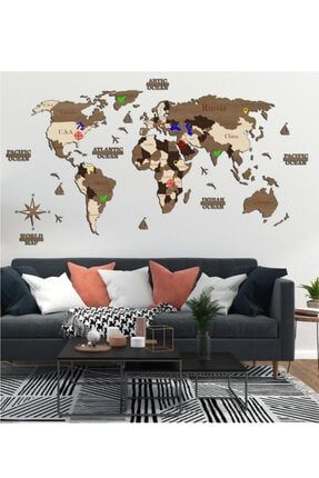 3 Boyutlu Ahşap Dünya Haritası, Ahşap Duvar Dekoru, Duvar Tablo, Gerçek Dünya Haritası,dekorasyon HYL 3D DÜNYA HARİTASI CEVİZ-AKÇA-VENGE