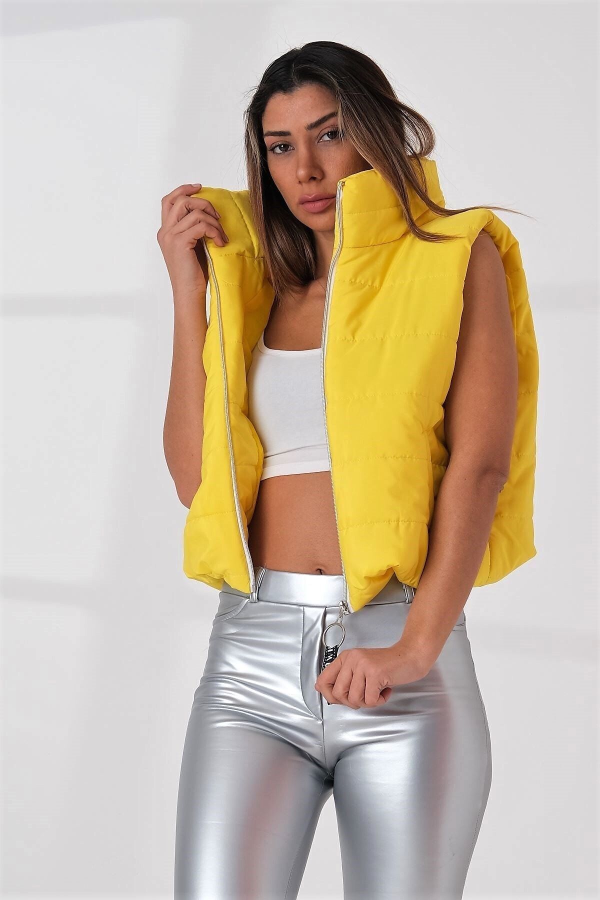Yellow cheap crop vest