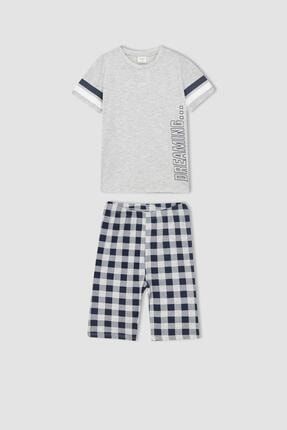 Erkek Çocuk Kareli Pamuklu Kısa Kollu Şort Pijama Takım X2388A622SM