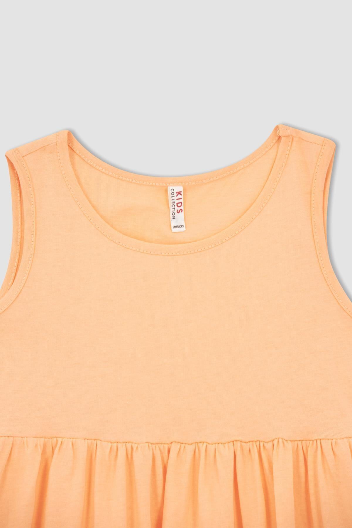 Kız Çocuk Regular Fit Bisiklet Yaka Kolsuz Pamuklu Elbise