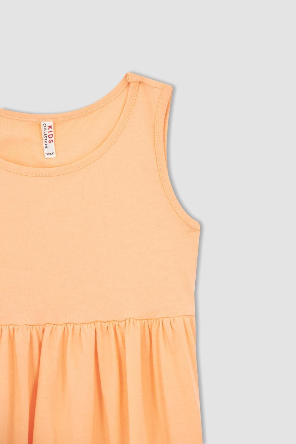Kız Çocuk Regular Fit Bisiklet Yaka Kolsuz Pamuklu Elbise