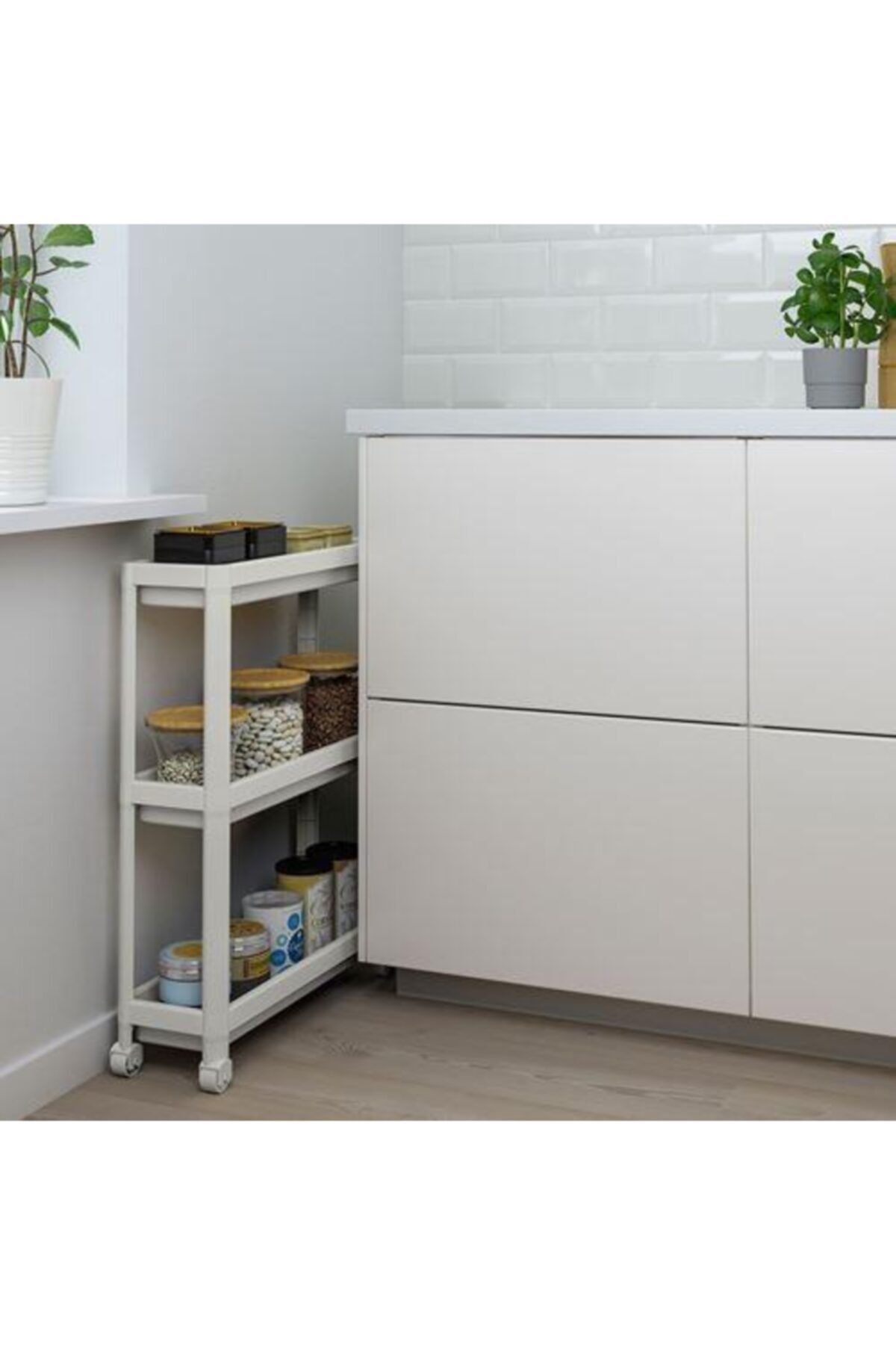 IKEA-White Serving Table - 54X18X71 Cm, 3 Tier with Wheels, Kitchen and Bathroom Organizer 4