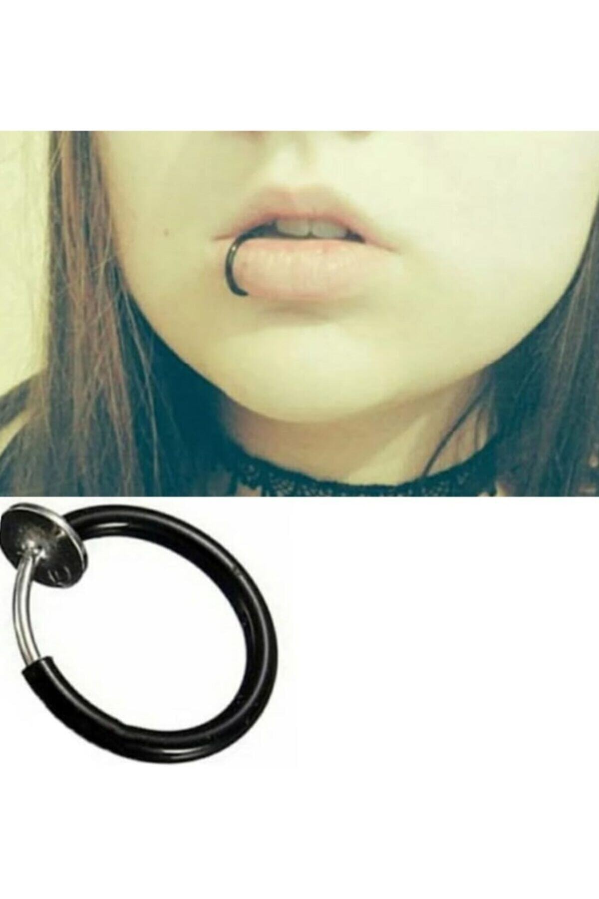 Siyah Renk Piercing 1 Çift Burun Dudak Kulak Eklem Sahte Yaylı Sıkıştırmalı Küpe 3