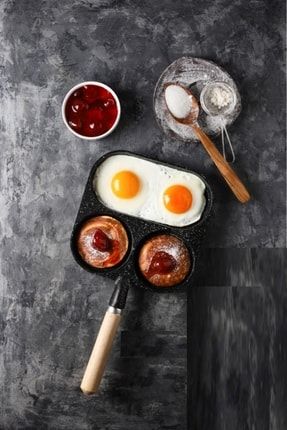 Döküm 3 Bölmeli Omlet Sahanı Tavası Krep Tavası, Pratik Yumurta Pancake Tavası KDL18963TV3