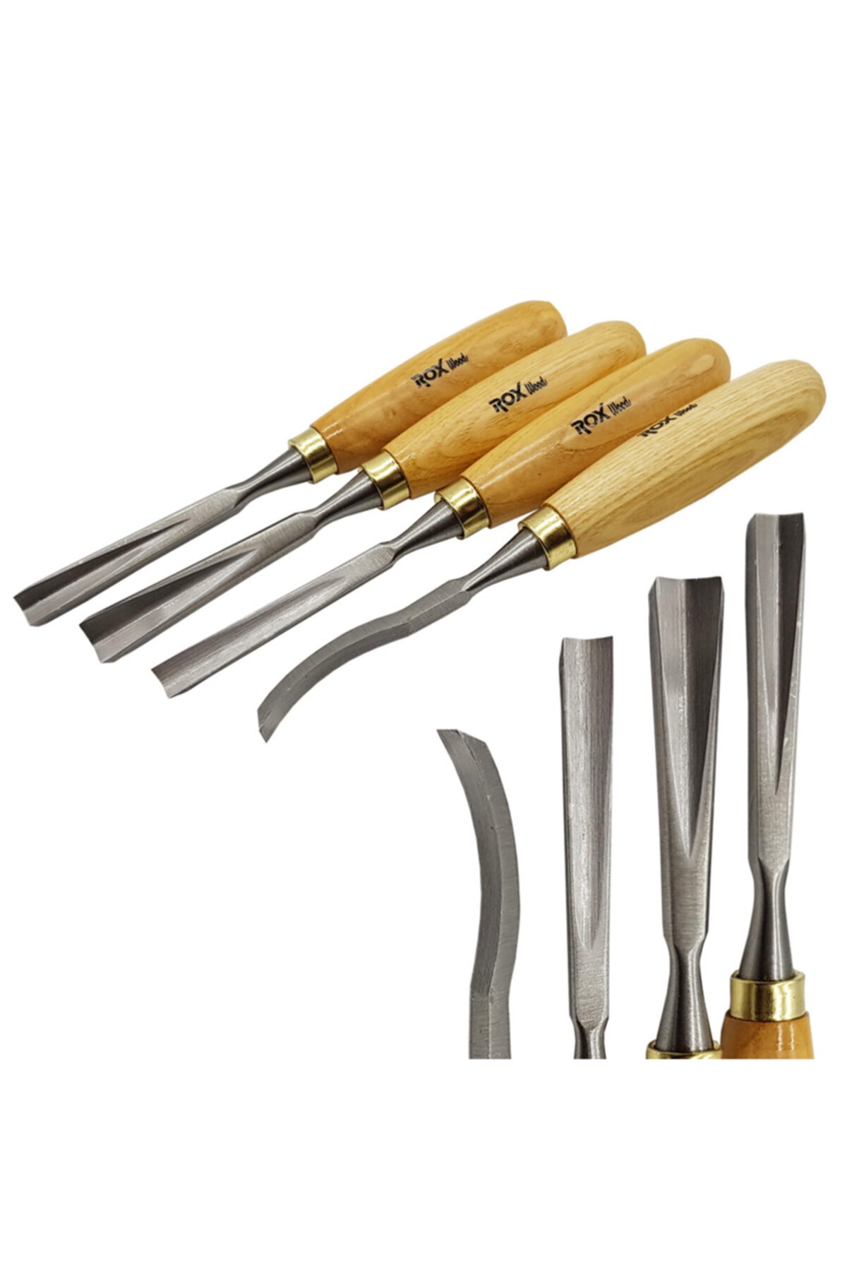 9076 Wood Carved Iskarpela Set with 4 Pieces Wooden Box