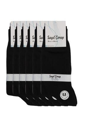 Siyah Topuk Burun Takviyeli Pamuklu Mevsimlik Ince Uzun Soket Çorap 6'lı Paket 0184HK