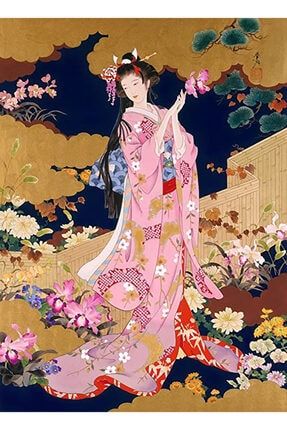 Sanat Bir Japon Çiçek Bahçesi Ve Geyşa Elmas Mozaik Tablo / Mozaik Puzzle 40x55cm E2020471