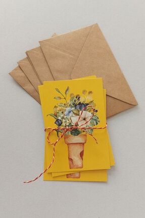 5'li Sarı Çiçek Buketi 3 - Premium Zarflı Kartpostal Seti - Çiçekli Kartpostal - Postcard PPPOST280